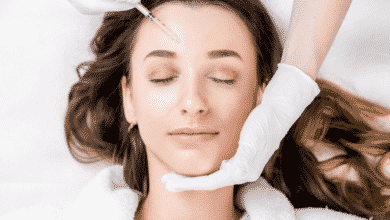 A woman receives injectable treatment.